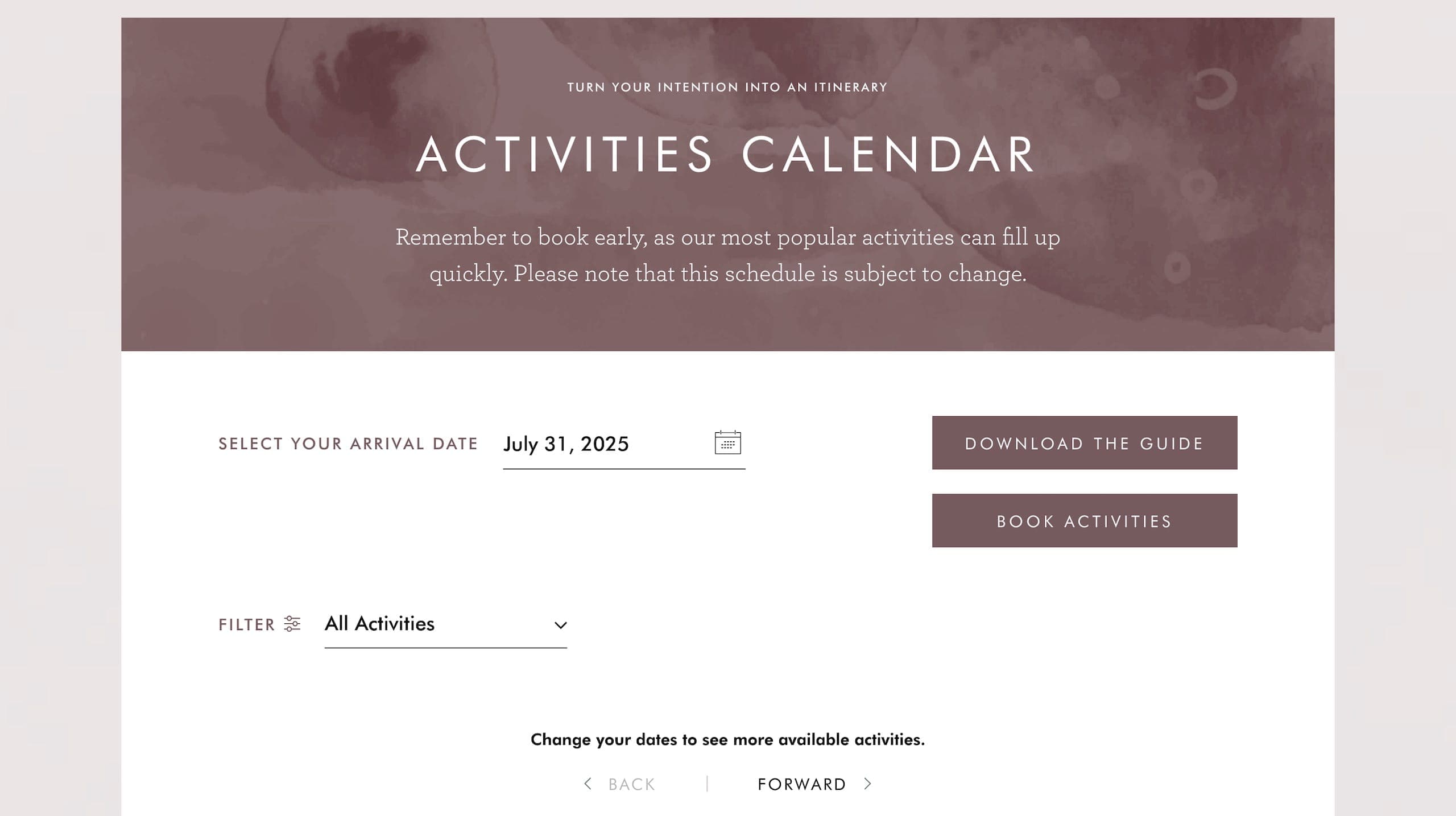 Miraval Calendar Filters